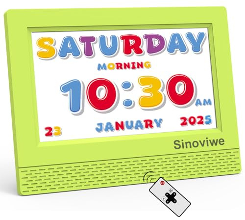 Sinoviwe Digitaler Wecker mit 17,8 cm (7 Zoll) HD-Bildschirm, Kalenderfunktion, perfekt für Kinder im Alter von 3–18 Jahren, mit Fernbedienung und benutzerdefinierter Erinnerungsfunktion für