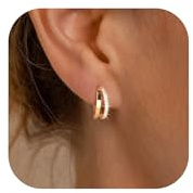 Tewiky Ohrringe Gold/Silber 925-14K Vergoldete Doppel-Creolen 925 Silber Creolen mit Zirkonia, Hypoallergen Ohrringe Huggie Schlafen Knorpel