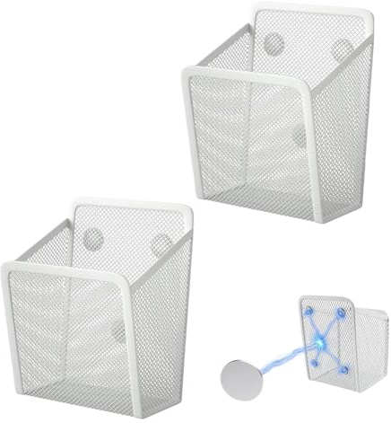 NAJILI 2 Stück Stiftehalter Magnetisch,Regal Aufbewahrung Aus Metall,Magnet Aufbewahrungskorb Für Kühlschrank, Bürobedarf, Schließfachzubehör(Weiß)