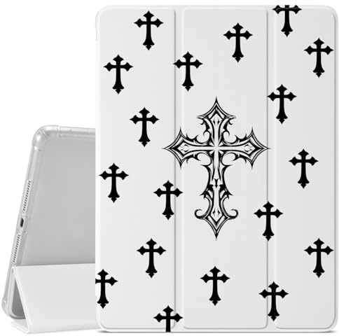 VibrantFruitique Dark Gothic Case for iPad (A16) 11th Gen 2025 11-inch/10th Gen 2022 10.9 inch,Y2k Black Cross Protective Case,Pencil Holder & Clear Soft TPU Back & Trifold Stand Cover for Women