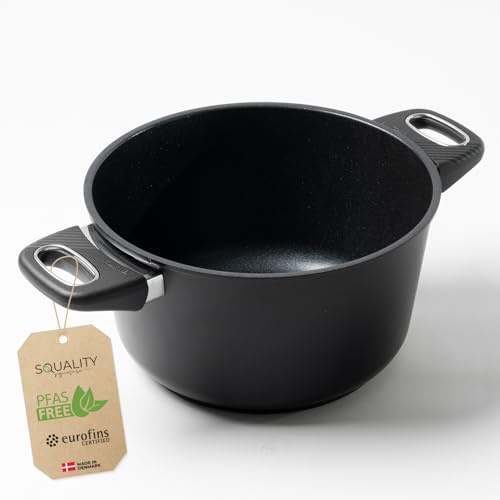 Squality Premium Kochtopf Induktion 24 cm & 4l PFAS frei – Kochtopf klein | Milchtopf | Non Stick Topf Induktion | Antihaft aus Dänemark | Ofenfest bis 260 °C | Gesundes Kochen ohne Schadstoffe