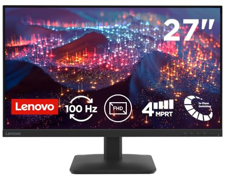 Lenovo L27-41 Monitor 27 FHD (1920x1080) Frameless, IPS, 100Hz, Regolabile, Porte HDMI e VGA, Cavo HDMI incluso - Raven Black