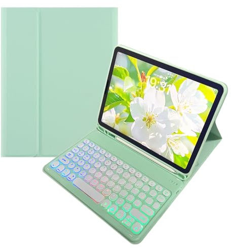 kaidisen Tastaturhülle mit Regenbogen-Hintergrundbeleuchtung für iPad Mini 7 (A17 Pro)/Mini 6. Generation 7. Generation, 7. Generation, 7 Farben, Hintergrundbeleuchtung, Retro-Tastatur, abnehmbare