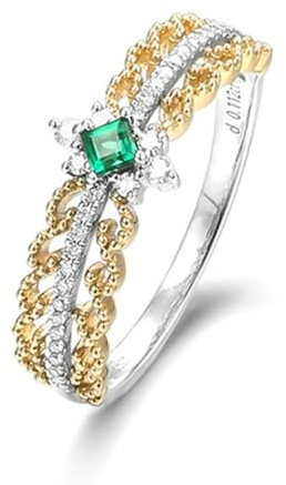 Daesar Frauen Ringe 585 Bicolor, Trauring Damen Einzeln Krone mit Smaragd 0.25ct und Diamant Verlobungsringe Jahrestagsringe Hochzeit Ringe Größe 53 (16.9)