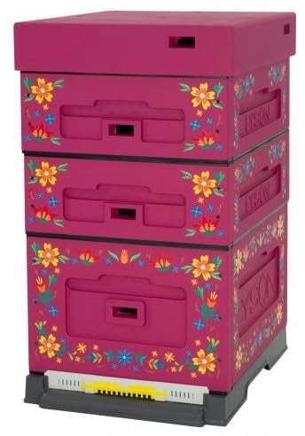 LYSON Bienenbeute Styropor Dadantbeute Dadant Blatt Beute OPTIMA Bienenstock-Set (DUNKELROSA mit Aufdruck BLUMEN) für die Selbstmontage (Passende Rahmen:47×43,5x30cm;47×43,5x15,9cm)