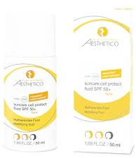 AESTHETICO suncare cell protect fluid SPF 50+, 50 ml | Mattierendes, ölfreies Sonnenschutzfluid fürs Gesicht, wasserfest, mit sehr hohem UV-A/UV-B-, IR-A- und Blue-Light-Schutz