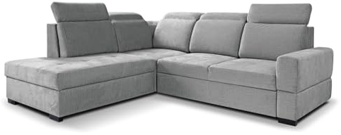 MW EURO-MEBLE Ecksofa Axel L - Wohnlandschaft, Polstersofa, Polstercouch (Linke Seite - Hellgrau: Voss 07)