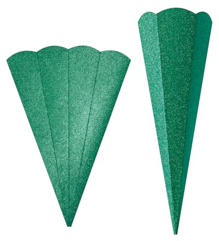 CREATIV DISCOUNT Geschwister-Schultüten Rohling mit Steckverschluss, 41 cm, Glitter (5 Stück, Grün)