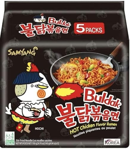 Samyang Buldak Hot Chicken Ramen 140g (Pack of 5) – Korean Spicy Fire Noodles | Original Hot Chicken Flavour Instant Noodles | Iconic Korean Fire Noodles | Quick & Simple Preparation