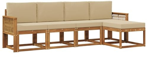 vidaXL Outdoor-Sofagarnitur 5 pcs Natur und Beige Polyester, Garten Sofa Set, Moderne Möbel für draußen, Robustes Sitzen für Terrasse, Garten und Balkon, schicker Akazien Lounge