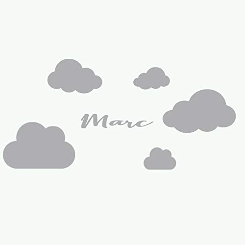 MacDecal.de Wolke Himmel Wolkenset 6 Teilig Wunschname Wunschtext Wandtattoo Baby Sticker Aufkleber Wandaufkleber Kinderzimmer Babyzimmer (Grau)