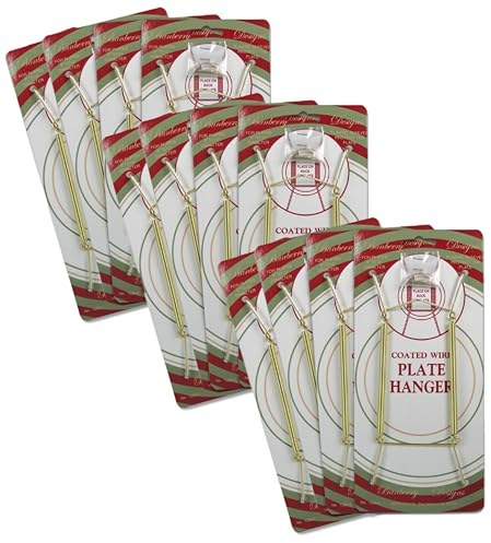 Banberry Designs Kleiderbügel mit Messing-Vinyl-Beschichtung, 20,3 bis 25,4 cm – Set von 12 Stück, transparente Vinyl-Hüllen schützen die Platte – Haken und Nagel enthalten