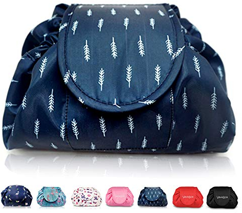Lazy Kosmetikbeutel mit Kordelzug Portable Große Kosmetiktasche Reisetasche Make up Beutel Aufbewahrung Organisator für Damen Mädchen (Feather)