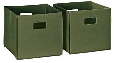 RiverRidge 2 Pc Folding Storage Bin Set - Olive Cube Storage Organizer for Closet, Bedroom & Playroom