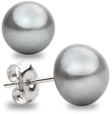 Boucles d'oreilles en perles de culture d'eau douce forme de bouton gris SECRET & YOU - Argent sterling 925 - Disponible en 4 tailles de 8 mm à 11 mm