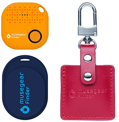 musegear Essentials: Schlüsselfinder mit Bluetooth App aus Deutschland I Special Bundle: Finder mini dunkelblau, Finder 2 orange, Finder 2 in Ledertasche Bordeaux I Maximaler Datenschutz