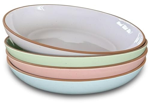 Mora Ceramic Large Pasta Bowls 30oz, Set of 4 - Serving, Salad, Dinner, etc Plate/Wide Bowl - Microwave, Oven, Dishwasher Safe Kitchen Dinnerware - Modern Porcelain Stoneware Dishes, Assorted Colors