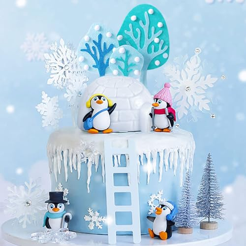 JeVenis Winter Penguin Cake Decoration Winter Onederland Cake Decoration Snowflake Cake Decoration Winter Onederland Party Supplies