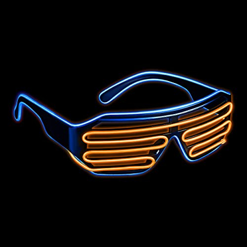 LED Brille mit 3 Blitzmodi - perfekt geeignet als Techno DJ | Festival | Halloween | Karneval | Fasching als Ergänzung zum Outfit bzw. Kostüm (Blau/Orange)