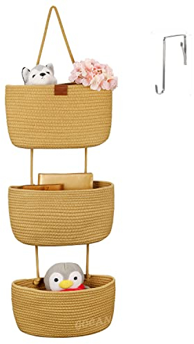 GOCAN hängeorganizer Organizer Wand Organizer tür,3-stufiger Hängekorb aus Baumwollseil gewebt,Organizer hängend badbadkorb zur Aufbewahrung Kinderzimmer Bad und Schlafzimmer
