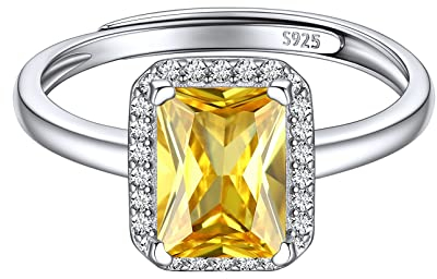 ChicSilver 925 Silber Ring für Damen Mädchen Verstellbarer Fingerring mit Quadrat Topas Birthstone Ring mit Geschenkebox für Valentinstag Weihnachten