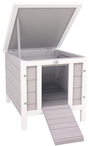 PawHut Holz Kaninchenstall Meerschweinchen Dachöffnung 51x42x43 cm Grau