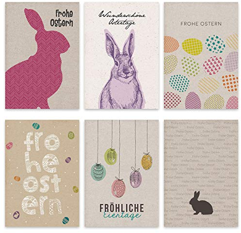Papierdrachen 12 Osterkarten zum Verschicken und Sammeln - liebevoll gestaltetes Postkarten Set Hasen - Grußkarten Set - Ostern - Set 2