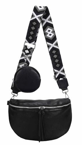 OBC Damen Tasche Gürteltasche Crossbody Hüfttasche Bauchtasche Umhängetasche Cross-Over Bodybag Schultertasche Handytasche Kosmetiktasche Kunst-Leder L155 Schwarz
