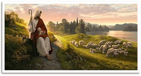SEVOJO Jesus Christus Schäferhund Leinwand-Wandkunst – Modernes religiöses Gott-Poster HD-Druck Gemälde Bild Kunstwerk für Schlafzimmer Wohnzimmer Dekor ungerahmt (40,6 x 78,7 cm, YS-A)