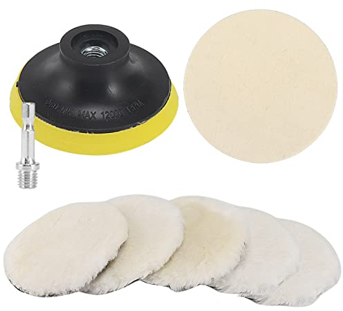 SI FANG 8Pcs 75mm Wool Polishing Buffing Pads Car Polisher Attachment Drill Adapter Kit, with Woolen Waxing Pad | Felt Grinding & Polishing Wheel | M10 Thread Hook & Loop Backer Plate (3 Inch)