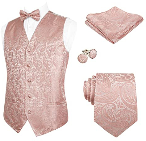 Alizeal Set di 5 gilet da uomo in jacquard Paisley | Cravatta tascabile quadrato papillon gemelli e gilet, set causale per feste e matrimoni