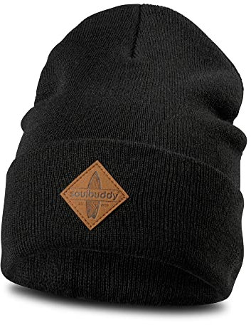 Soulbuddy Beanie für Kinder - Schwarz - L (49-54cm) | stylische Strickmütze für Kleinkinder, warme Wintermützen für Jungen und Mädchen
