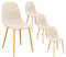 FurnitureR Minimalistischer, gepolsterter Esszimmerstuhl aus Leinen, 4er-Set, kleine Küche, platzsparender Beistellstuhl ohne Armlehnen. Hoher Rücksitz mit Metallbein aus Heller Eiche, Beige