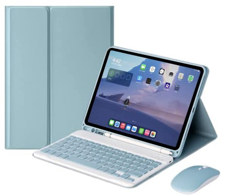 Keyboard Case for iPad 9th Gen/iPad 8th Gen / 7th Generation with Mouse, Case for iPad Air 3/Pro 10.5 with Pencil Holder, Keyboard Mouse Set Detachable Wireless Bluetooth Keyboard (Blue)