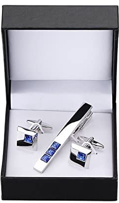 LegendTech Cuff Links Necktie Clip For Tie Pin For Men Gift Blue Crystal Tie Bars Cufflinks Tie Clip Set