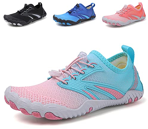 Nasogetch Barfußschuhe Herren Damen Wasserschuhe Schnelltrocknend Schwimmschuhe Strandschuhe rutschfest Atmungsaktiv für Wassersport A558 RosaBlau 37 EU