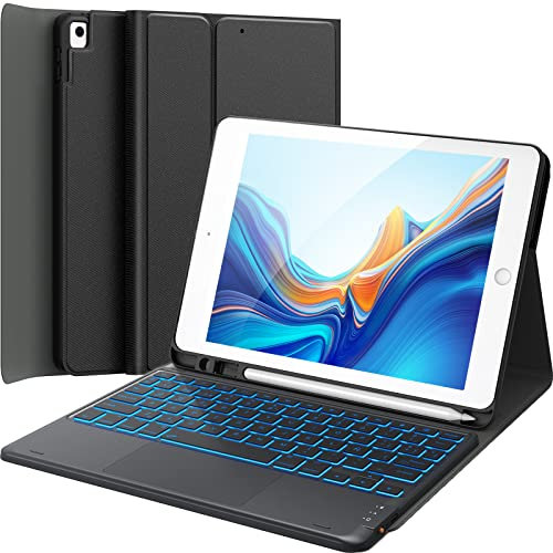 Earto Teclado Touchpad para iPad 9ª/8ª/7ª Gen 10.2, Retroiluminación en 7 Colores, 2 Canales BT, Desmontabl Teclado para iPad 10.2, iPad Pro Air 3/Pro 10.5, Negro