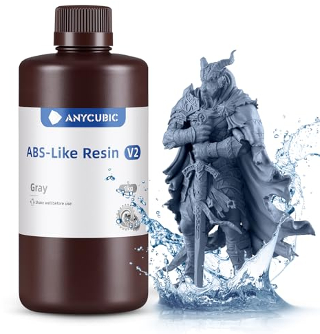 ANYCUBIC Water-washable ABS-Like Resin, 3D Printer Resin with High Toughness and Impact Resistance, High Precision and Low Odor, Easy to Post-process(1kg, Grey V2)