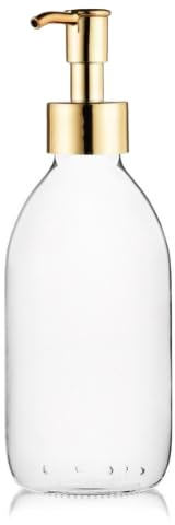 Flacon Pompe en Verre Transparent avec Pompe en Plastique Doré, Bouteille Rechargeable et Idéale pour Les Huiles, Shampoings, Gels, Crèmes, Lotions (sans BPA) (1L)