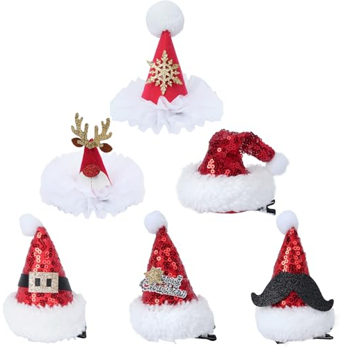 FINDIR 6 Stück Mini Weihnachtsmütze Haarspangen Weihnachten Haarschmuck Haarklammern Mädchen Weihnachten Nikolausmütze Haarklammern für Weihnachtsdekoration Parteistützen