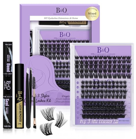 Wimpern Extension Set 156 PCS Lash Extension Set B&Q Wimpernverlängerung Set Einzelne Wimpern Set Mascara Pinsel Lash Kleber Entferner Wimpern Applikatoren für DIY Wimpern Extensions (Bootes,Set)