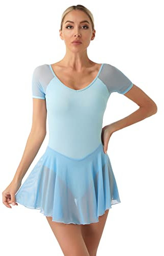 CHICTRY Body Danza Classica Donna Cotone Maniche Lunghe Leotard Balletto Dancewear Vestito da Balletto Body Ginnastica Artistica per Gara Vestito Ballerina Dancewear Azzurro M