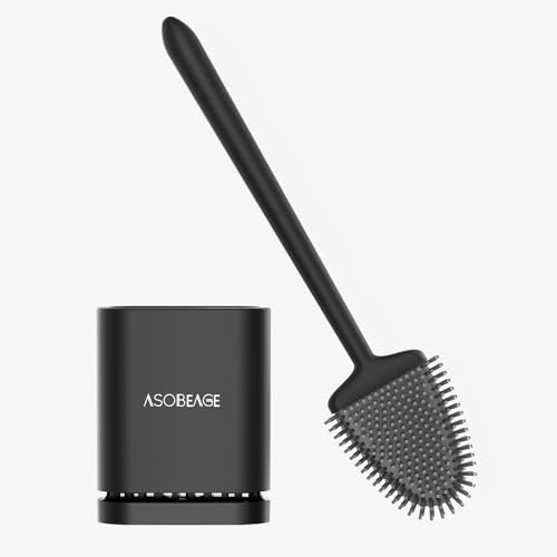 ASOBEAGE Toilet Brush with Holder, Silicone Toilet Brush, Efficient Cleaning, Wall Mounting & Standing Toilet Brush Set for Bathroom, Guest Toilet, Black