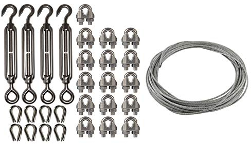 VNE 1 Set mit 3 mm x 12 m flexiblem Drahtseil und 1 Set mit 4 Stück Blumenorchideen/Spannen + 16 Stück 1/8 Zoll
