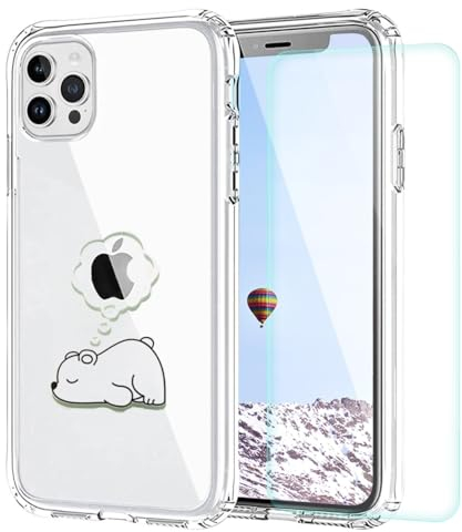 Ykerey Hülle für iPhone 15 Pro Max mit 1 Stücke Folie Transparentes Eisbär Muster Weiches Pärchen Handyhülle TPU Kratzfeste Dünne Kratzfeste Silikon Schutzhülle für iPhone 15 Pro Max