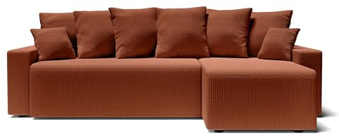 BAÏTA Ecksofa Alma 4-Sitzer, ausklappbar, Cordsamt, Terrakotta