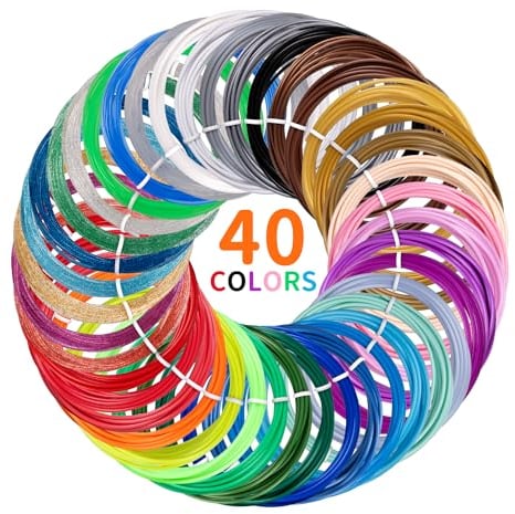 Kretrum 40 Farben 3D Stift Filament PLA 1.75mm 3D Druck Stift Filament Nachfüllungen Kompatibel mit MYNT3D SCRIB3D 3D Stift NICHT Fit Filapen jede Farbe 3M Total 394 Fuß