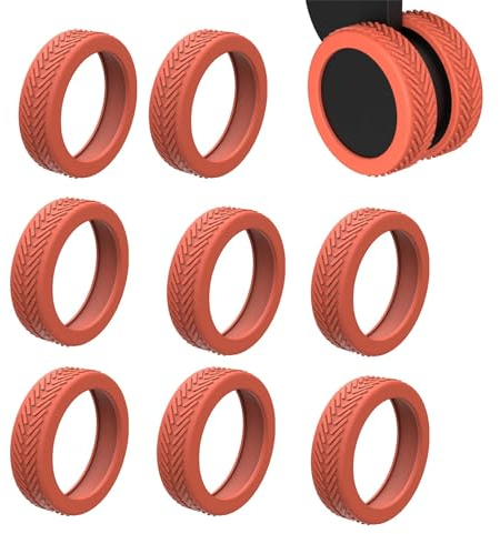 SVOCK 8 Stück Kofferrollen Schutz, Silikon Koffer Rad Abdeckung Reduziert Geräusche, Silikon Rollenschutz für Koffer Zu Vermeiden, Koffer Rollen Abdeckung Silicone Radtextur Orange Farbe