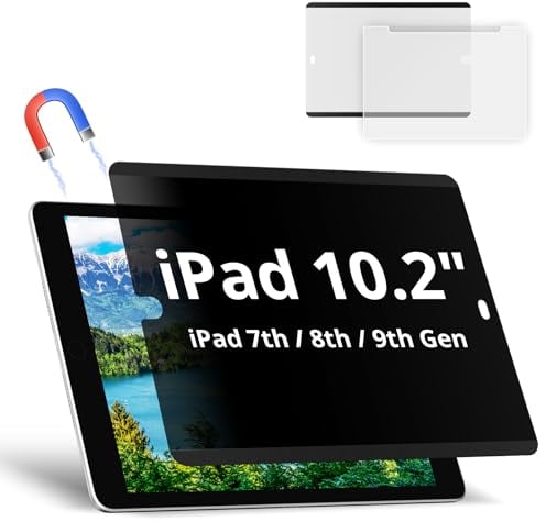 Magnetischer Sichtschutz, kompatibel mit iPad 9. / 8. / 7. Generation (10,2 Zoll), blendfreier Blaulichtfilter, blasenfreie Schild, Fingerabdruckschutz, wiederverwendbar, Anti-Kratzfolie