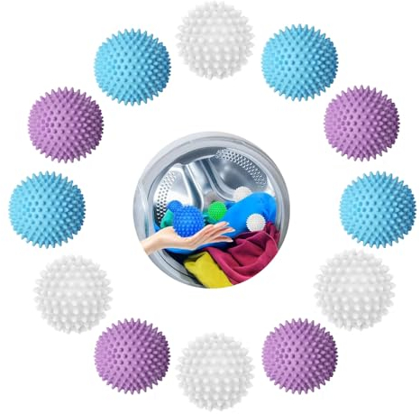 Yuragim Lot de 12 Boule de Lavage pour Machine à Laver, Balles de Lavage Réutilisables pour Machine à Laver, Boules Sèche Linge Antistatiques, Linge Plus Moelleux, Moins de Rides